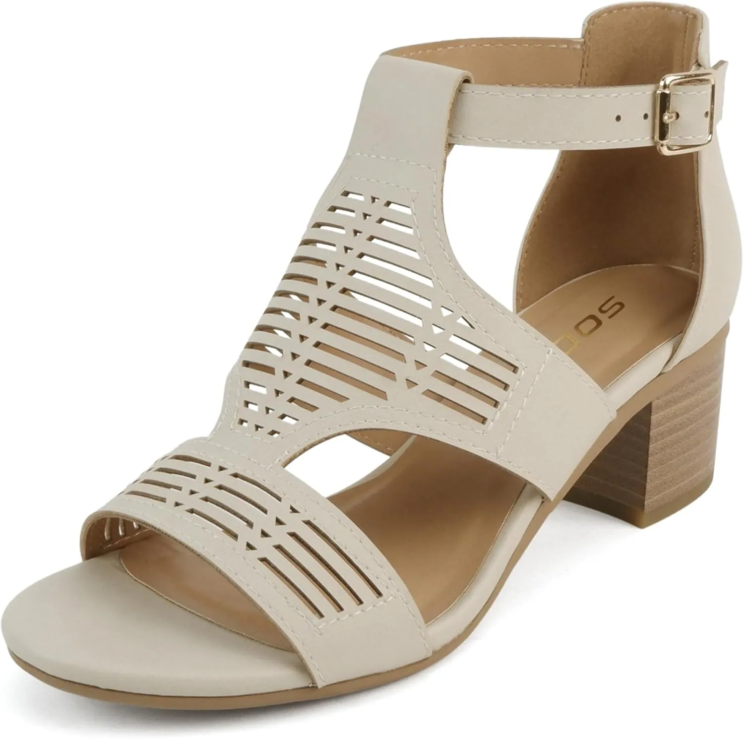 Soda Norway ~ Women Open Toe Closed Back Counter Cutout Upper Low Block Heel Sandal with Adjustable Ankle Strap