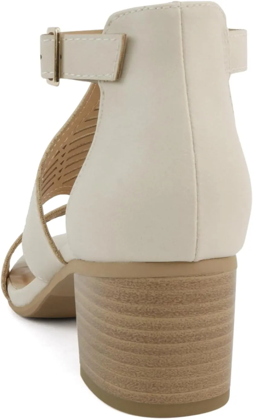 Soda Norway ~ Women Open Toe Closed Back Counter Cutout Upper Low Block Heel Sandal with Adjustable Ankle Strap