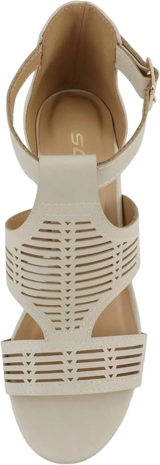 Soda Norway ~ Women Open Toe Closed Back Counter Cutout Upper Low Block Heel Sandal with Adjustable Ankle Strap