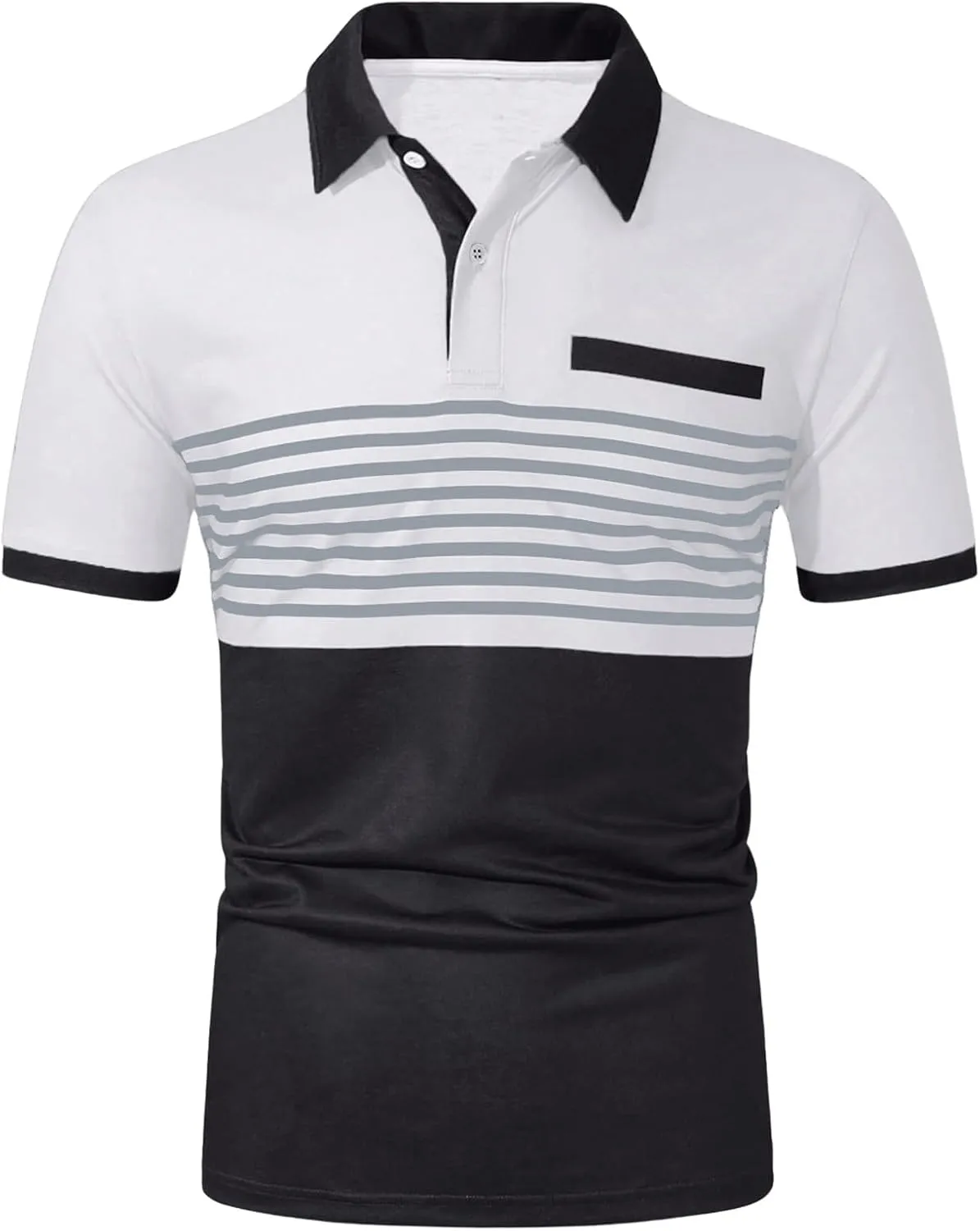 SOLY HUX Men's Golf Shirts Short Sleeve Striped Collared T Shirt Casual Work Shirts