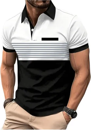 SOLY HUX Men's Golf Shirts Short Sleeve Striped Collared T Shirt Casual Work Shirts