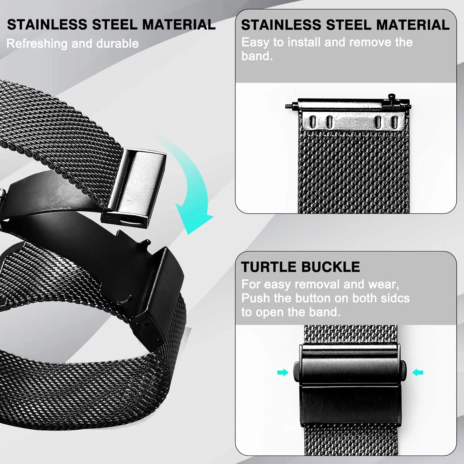 Stainless Steel Mesh Watch Band for Mens Women, Quick Release Mesh Watch Straps 18mm 20mm 22mm 24mm 24mm Black