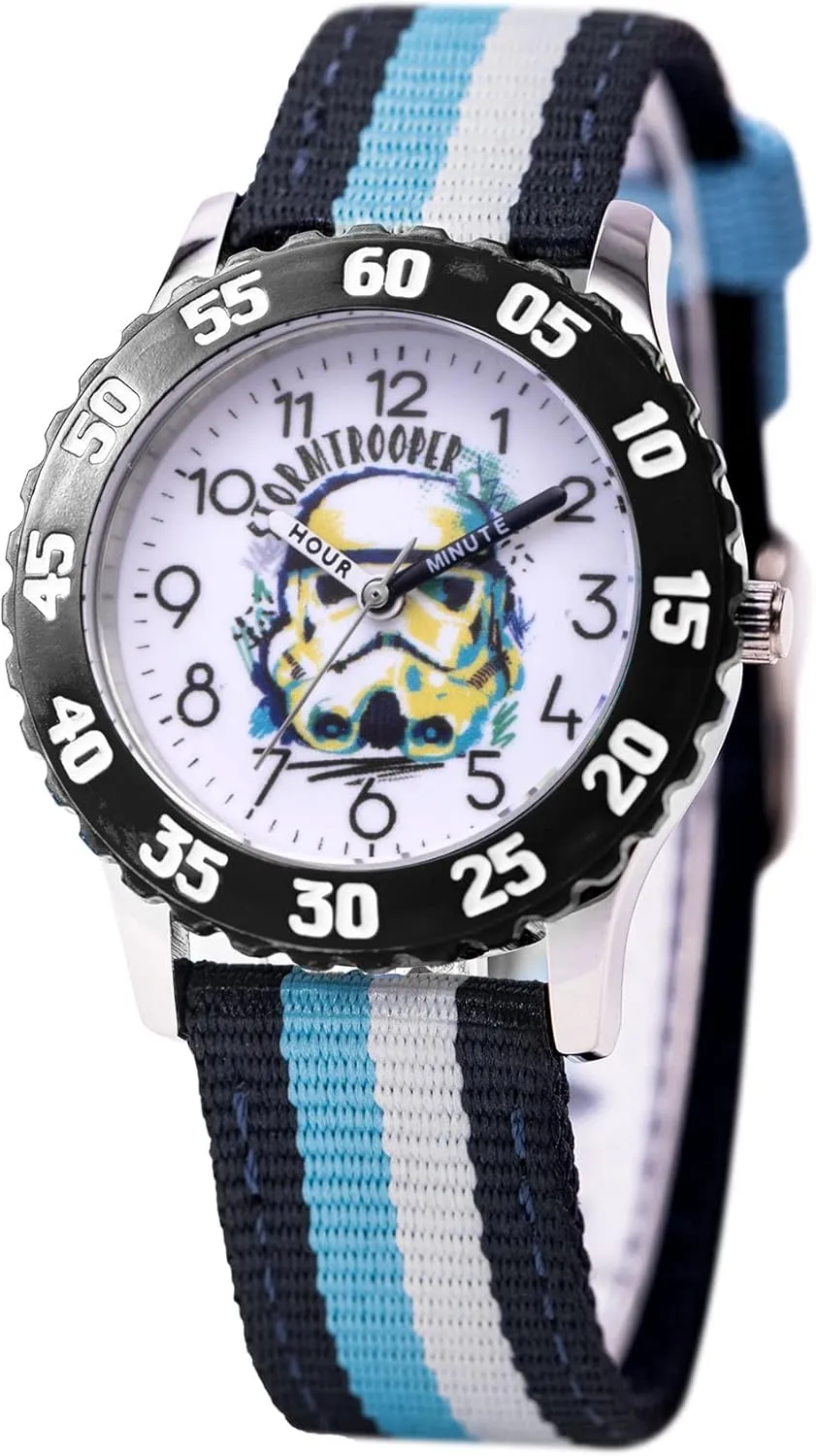 STAR WARS Kids' Bezel Stainless Steel Time Teacher Analog Nylon Strap Watch