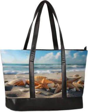 Starfish Shell Beach Laptop Tote Bag for Women Lightweight Work Purse with Multiple Compartments Fits 13-15.6 Inch Laptop Tablet Shoulder Bag for Office Travel Daily Use