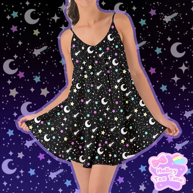 Starry Glitter Black Love The Sun Chiffon Dress [Made To Order]