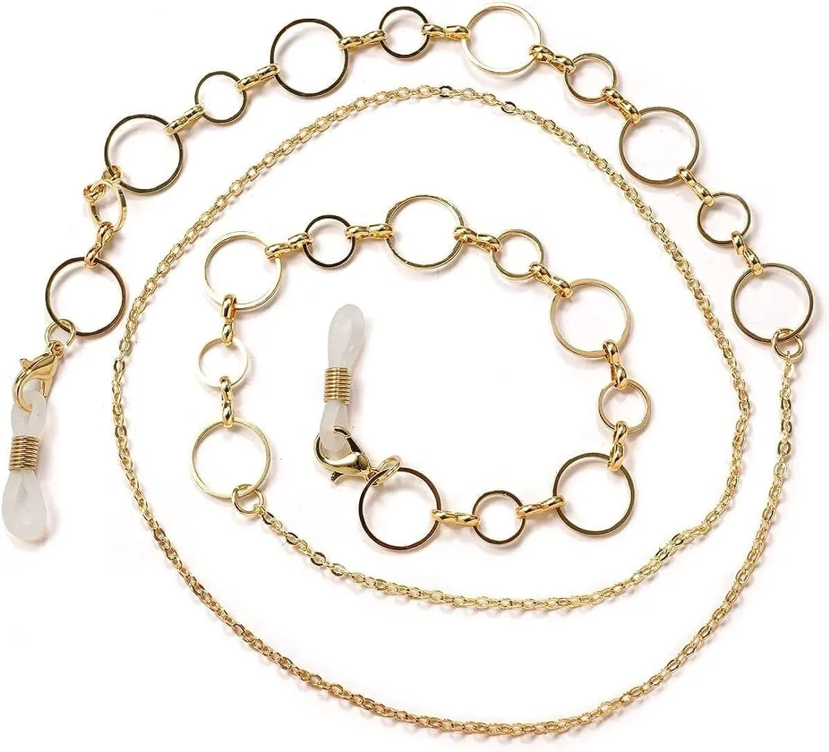 Stylish Glasses Chain Face Mask Lanyard Metal Round Ring Style Sunglasses Holder Chain for Women (Color : Gold)