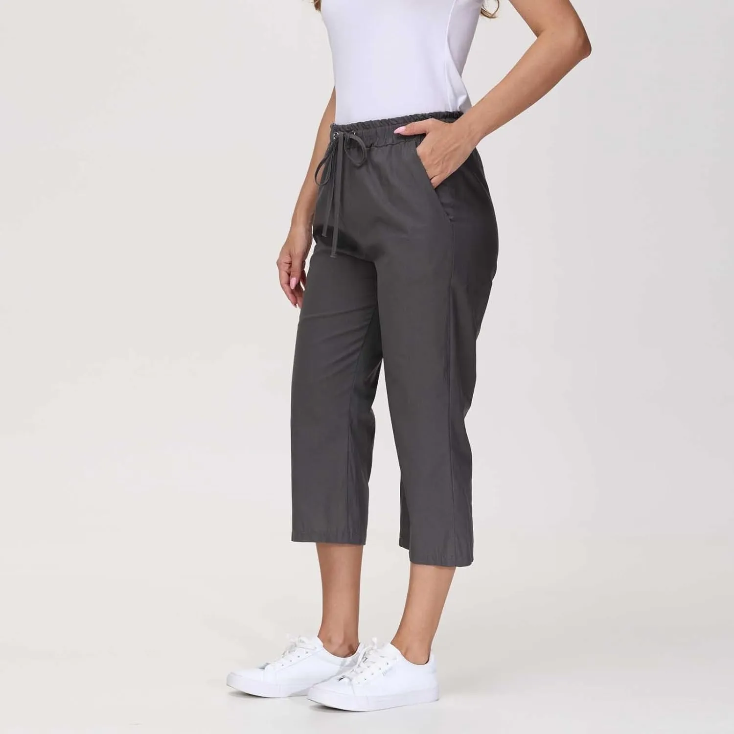 Summer Pants for Women - Linen Capri Pants for Women Cropped Casual Pants Baggy Beach Pants with Pockets Lounge Trousers