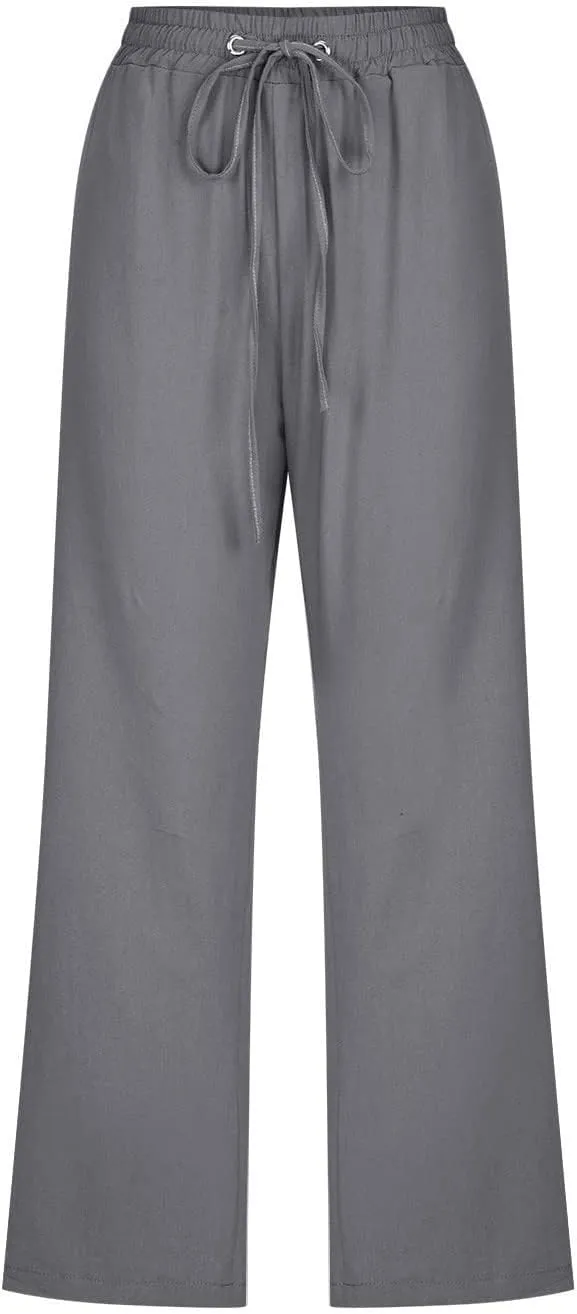 Summer Pants for Women - Linen Capri Pants for Women Cropped Casual Pants Baggy Beach Pants with Pockets Lounge Trousers
