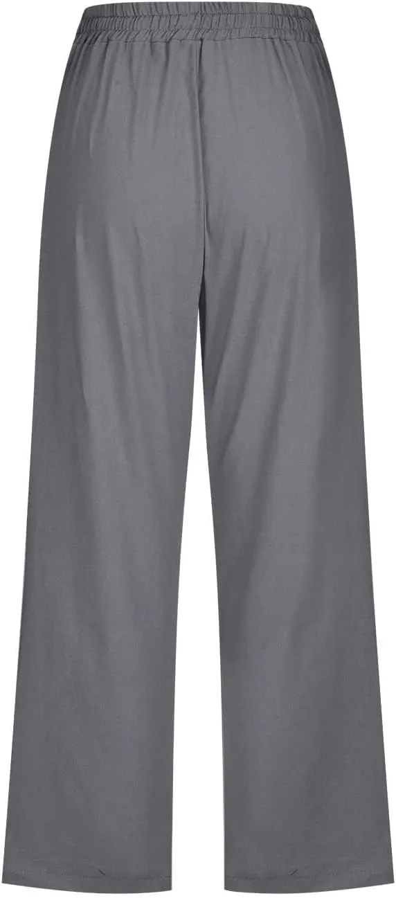 Summer Pants for Women - Linen Capri Pants for Women Cropped Casual Pants Baggy Beach Pants with Pockets Lounge Trousers