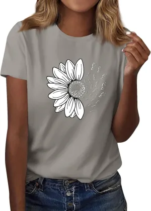 Summer Plus Size Tops for Women Cute Petite Short Sleeve Shirts Floral Graphic Tees 2025 Casual Crewneck Sweatshirts