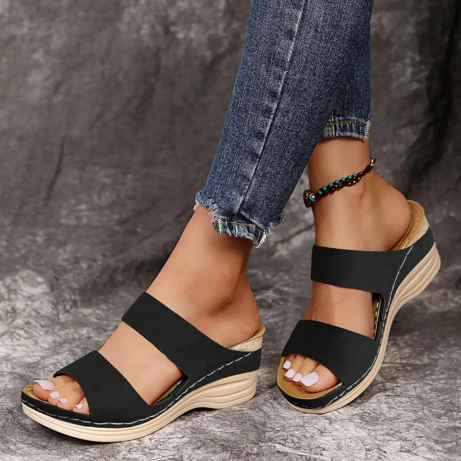 Summer Sandals for Women Dressy Wedge Platform Sandals Wide Width Orthotic Slides Slippers Comfortable Walking Shoes
