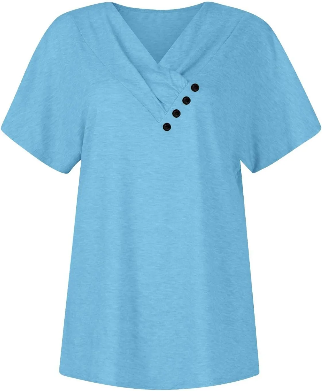 Summer Tops for Women 2025 Pleated V Neck Short Sleeve Shirts Button Down Workout Blouses Dressy Casual Tunic Tops