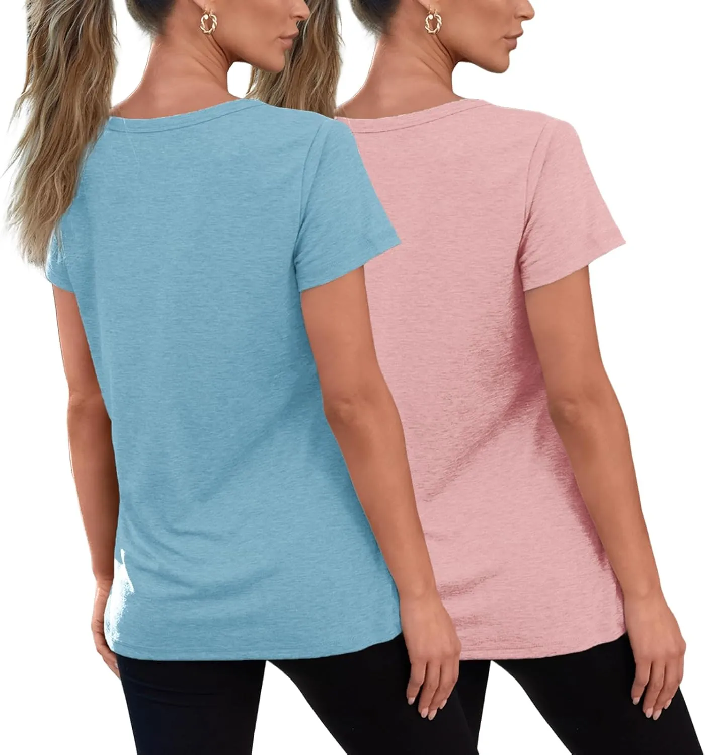 SUNBS Womens Short Sleeve Shirts Basic 2 Pack Tees V Neck Summer Spring Trendy Casual Tops Loose Fit Lightweight Clothes 2025