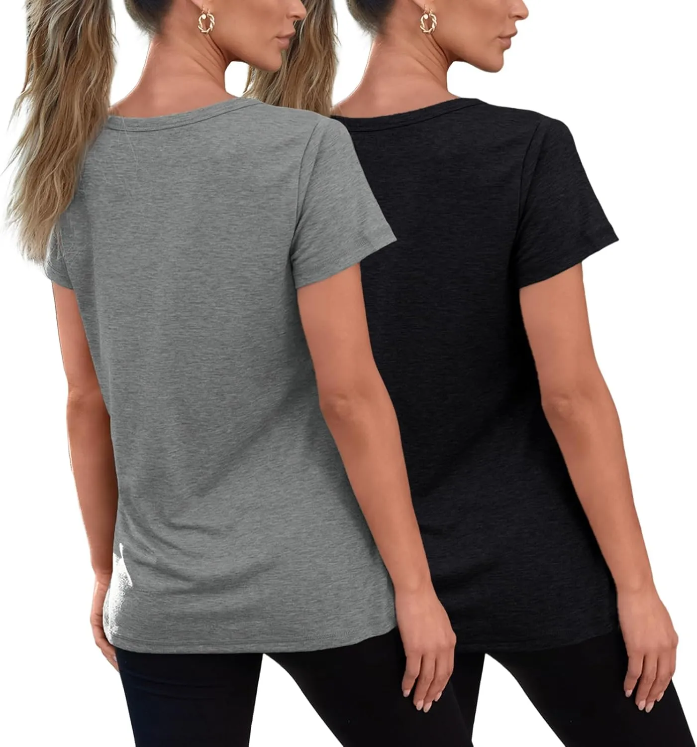 SUNBS Womens Short Sleeve Shirts Basic 2 Pack Tees V Neck Summer Spring Trendy Casual Tops Loose Fit Lightweight Clothes 2025
