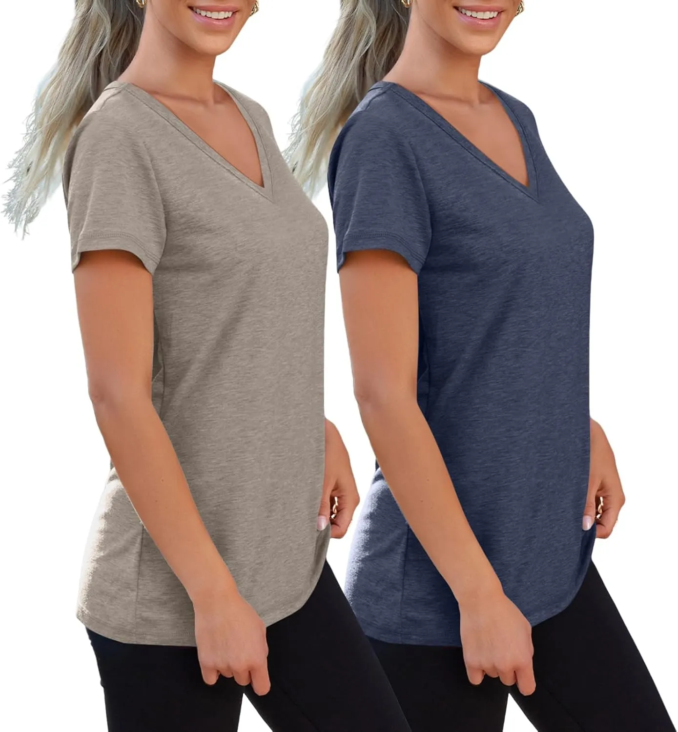 SUNBS Womens Short Sleeve Shirts Basic 2 Pack Tees V Neck Summer Spring Trendy Casual Tops Loose Fit Lightweight Clothes 2025