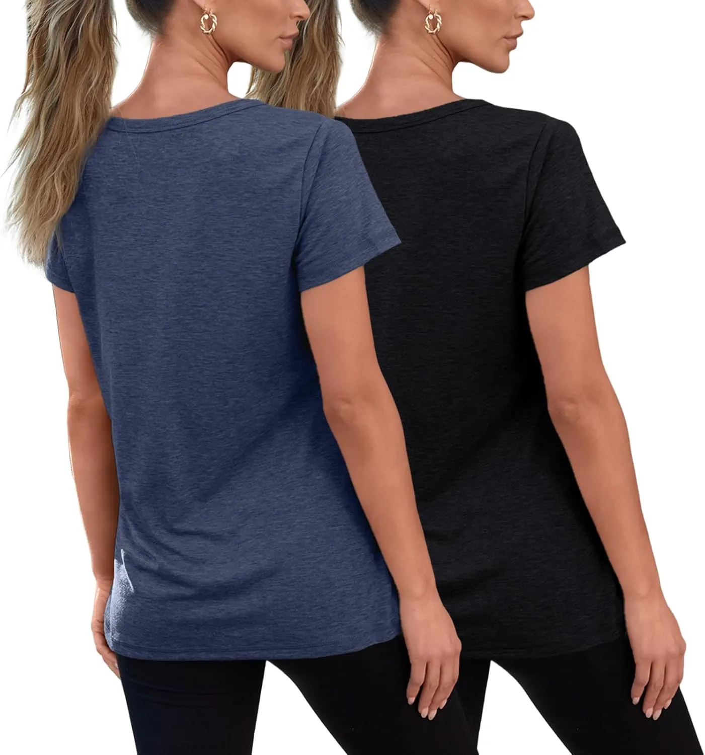 SUNBS Womens Short Sleeve Shirts Basic 2 Pack Tees V Neck Summer Spring Trendy Casual Tops Loose Fit Lightweight Clothes 2025