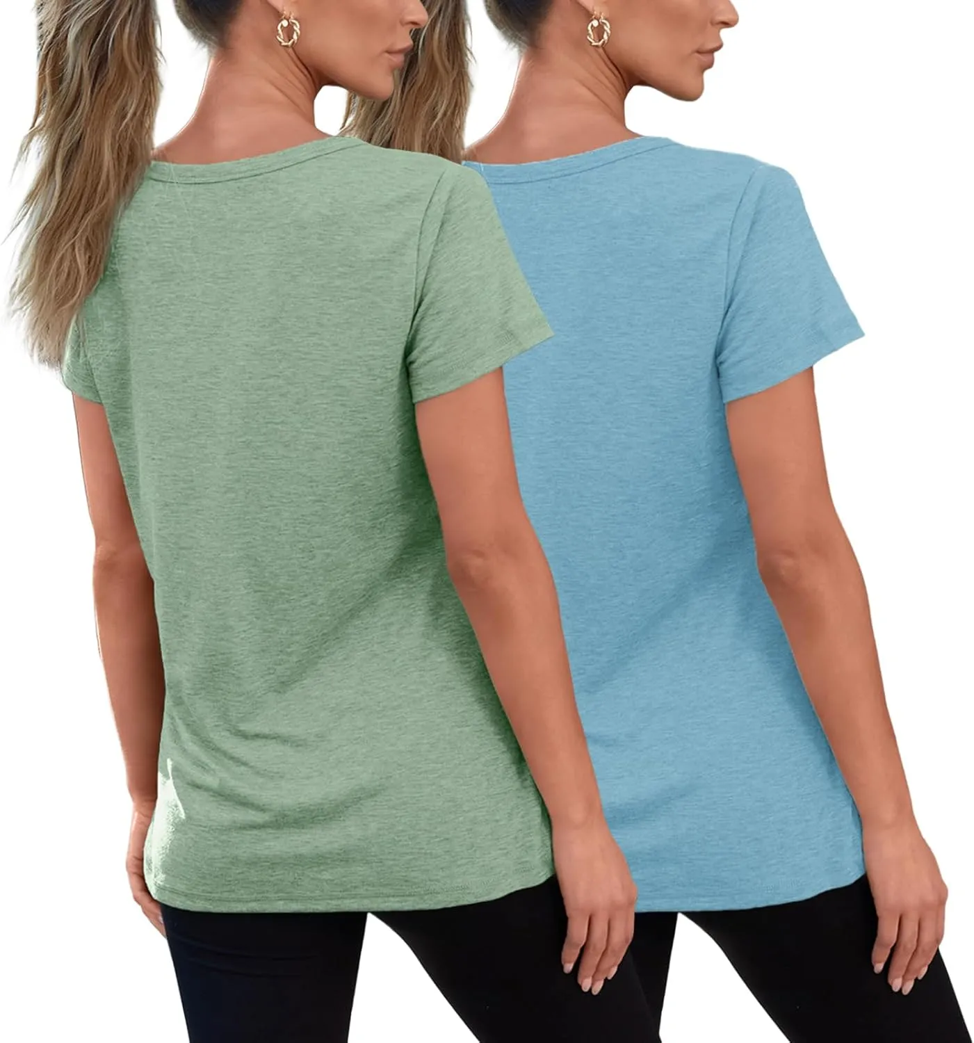 SUNBS Womens Short Sleeve Shirts Basic 2 Pack Tees V Neck Summer Spring Trendy Casual Tops Loose Fit Lightweight Clothes 2025