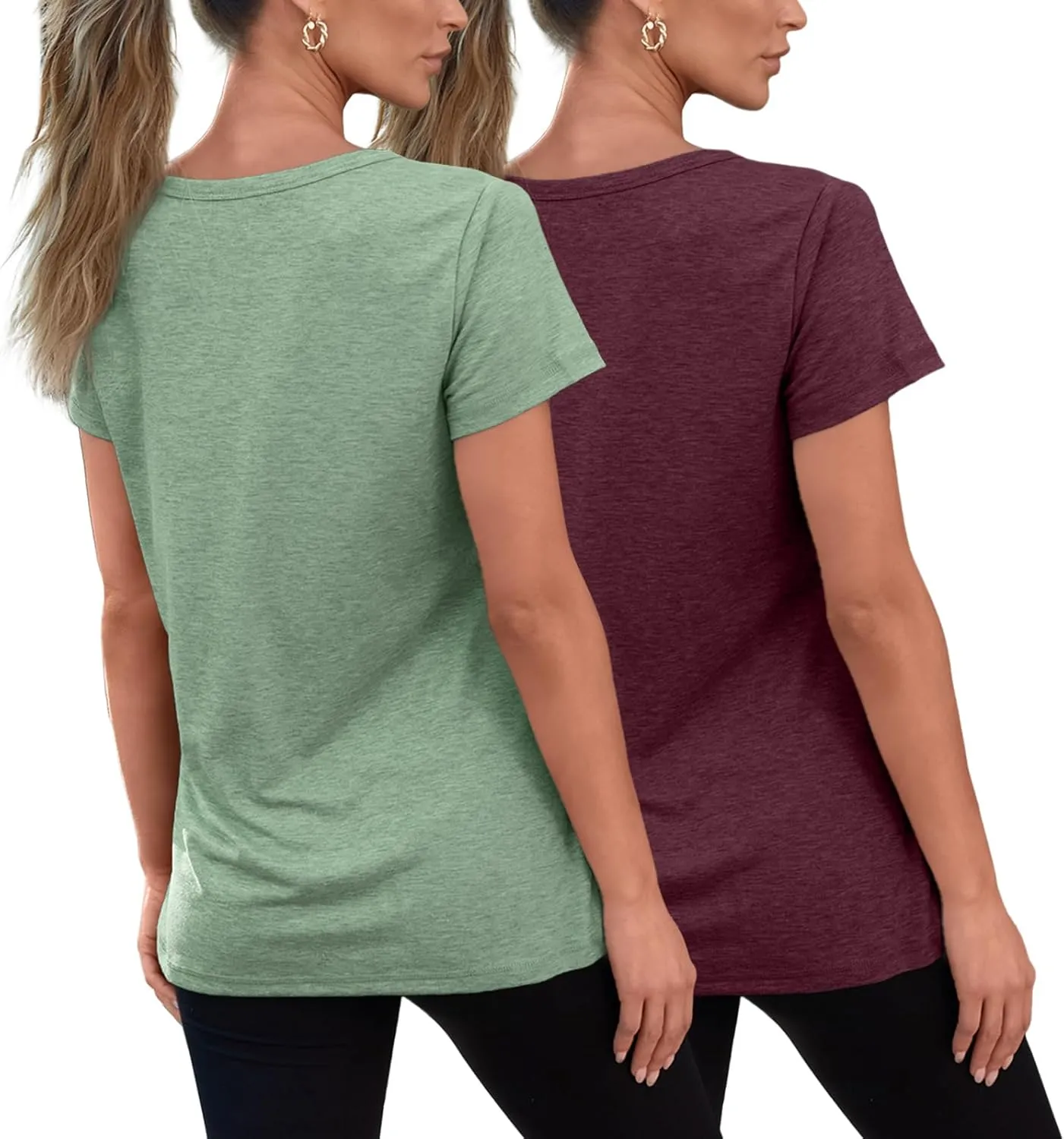 SUNBS Womens Short Sleeve Shirts Basic 2 Pack Tees V Neck Summer Spring Trendy Casual Tops Loose Fit Lightweight Clothes 2025