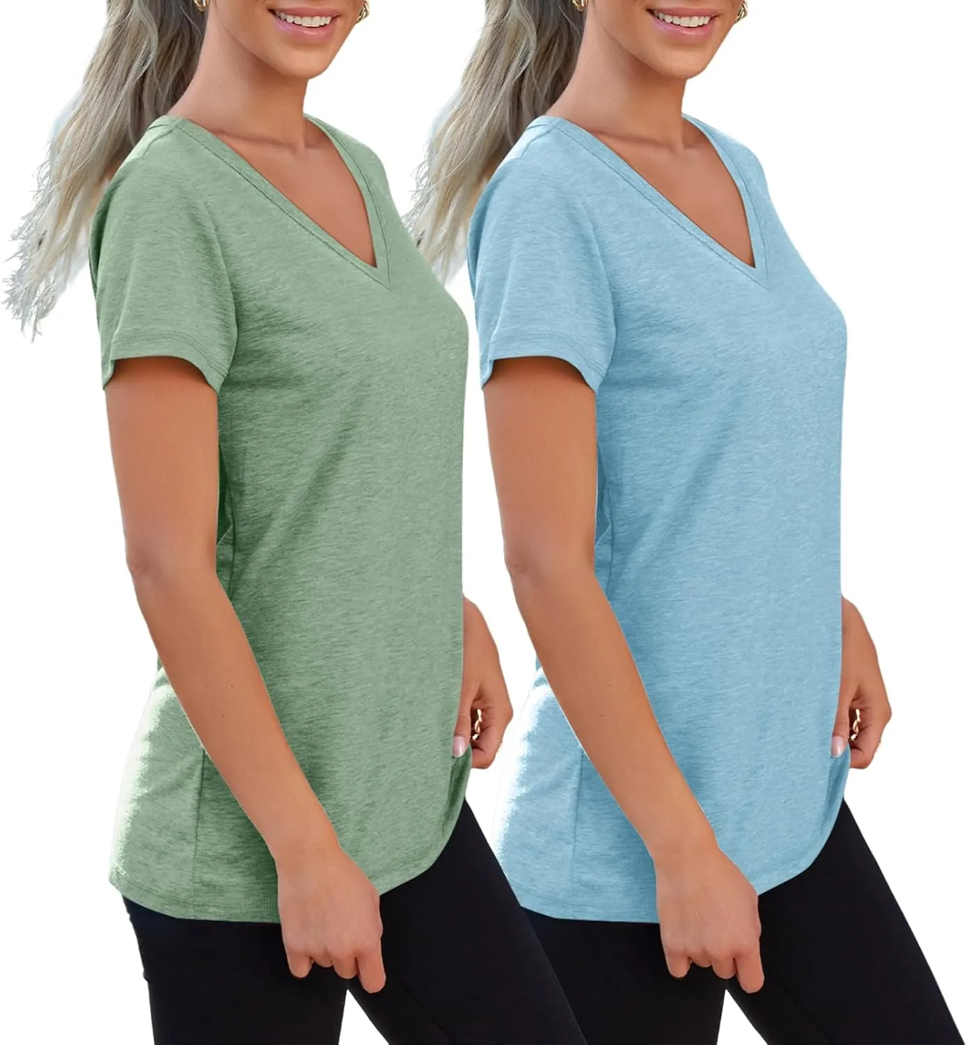 SUNBS Womens Short Sleeve Shirts Basic 2 Pack Tees V Neck Summer Spring Trendy Casual Tops Loose Fit Lightweight Clothes 2025