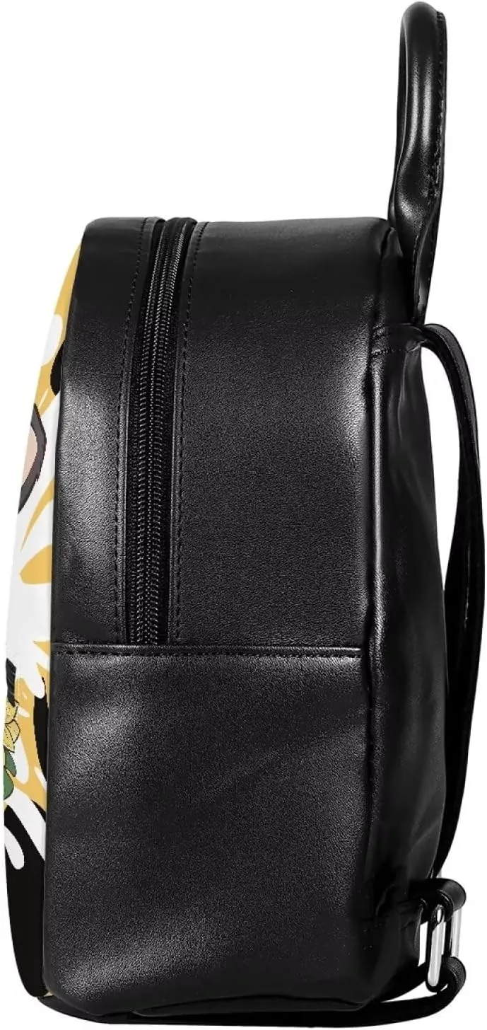 Sunflower Cow Mini Backpack for Women Small Backpacks for Women Lightweight Leather Backpack Purse Travel Satchel Bag Bookbag