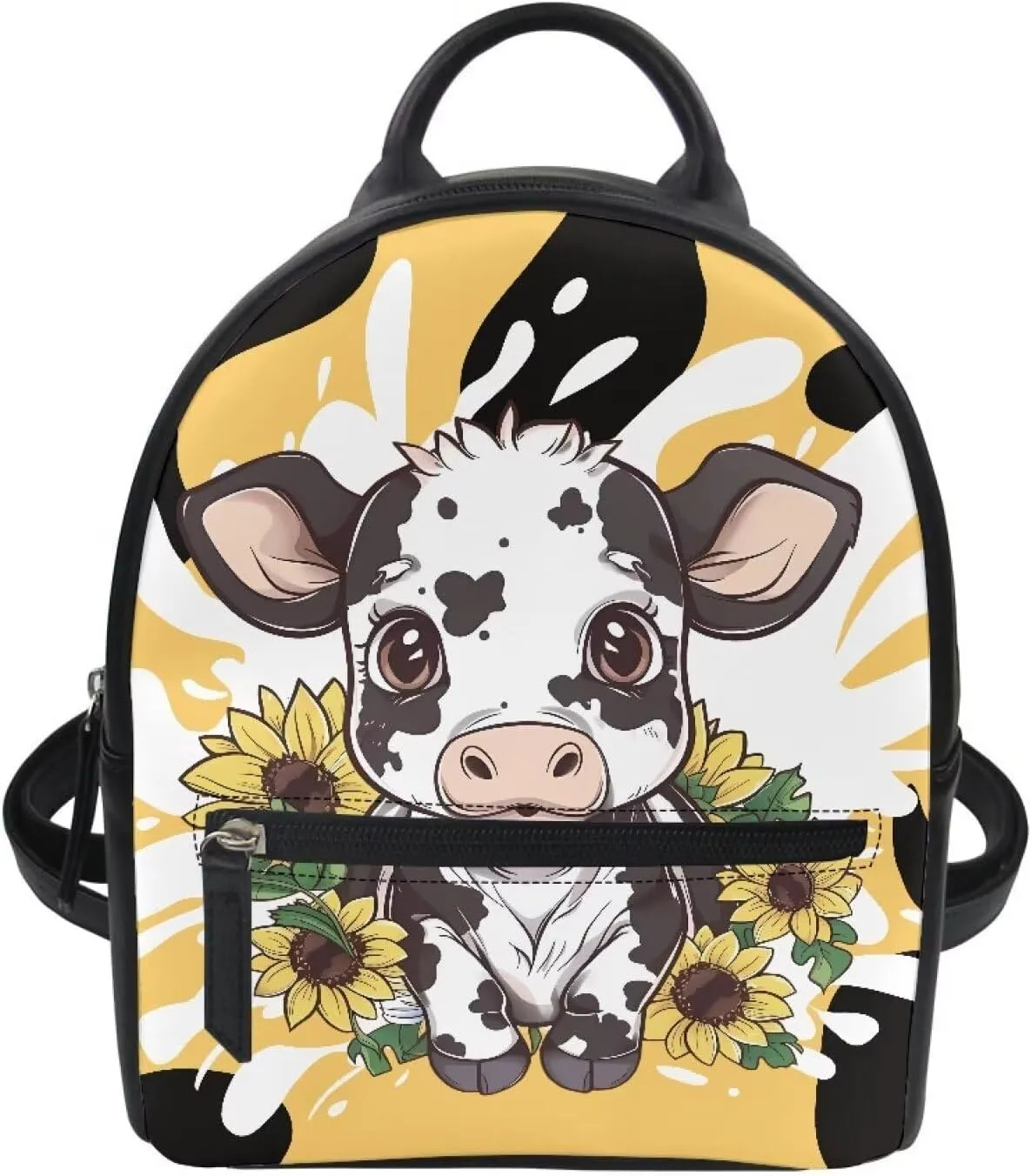 Sunflower Cow Mini Backpack for Women Small Backpacks for Women Lightweight Leather Backpack Purse Travel Satchel Bag Bookbag