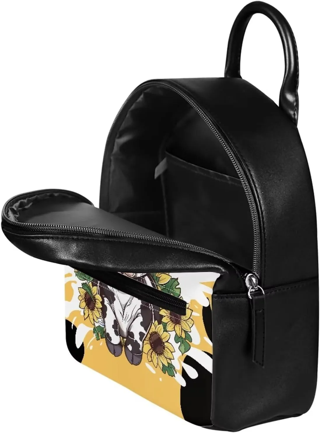 Sunflower Cow Mini Backpack for Women Small Backpacks for Women Lightweight Leather Backpack Purse Travel Satchel Bag Bookbag