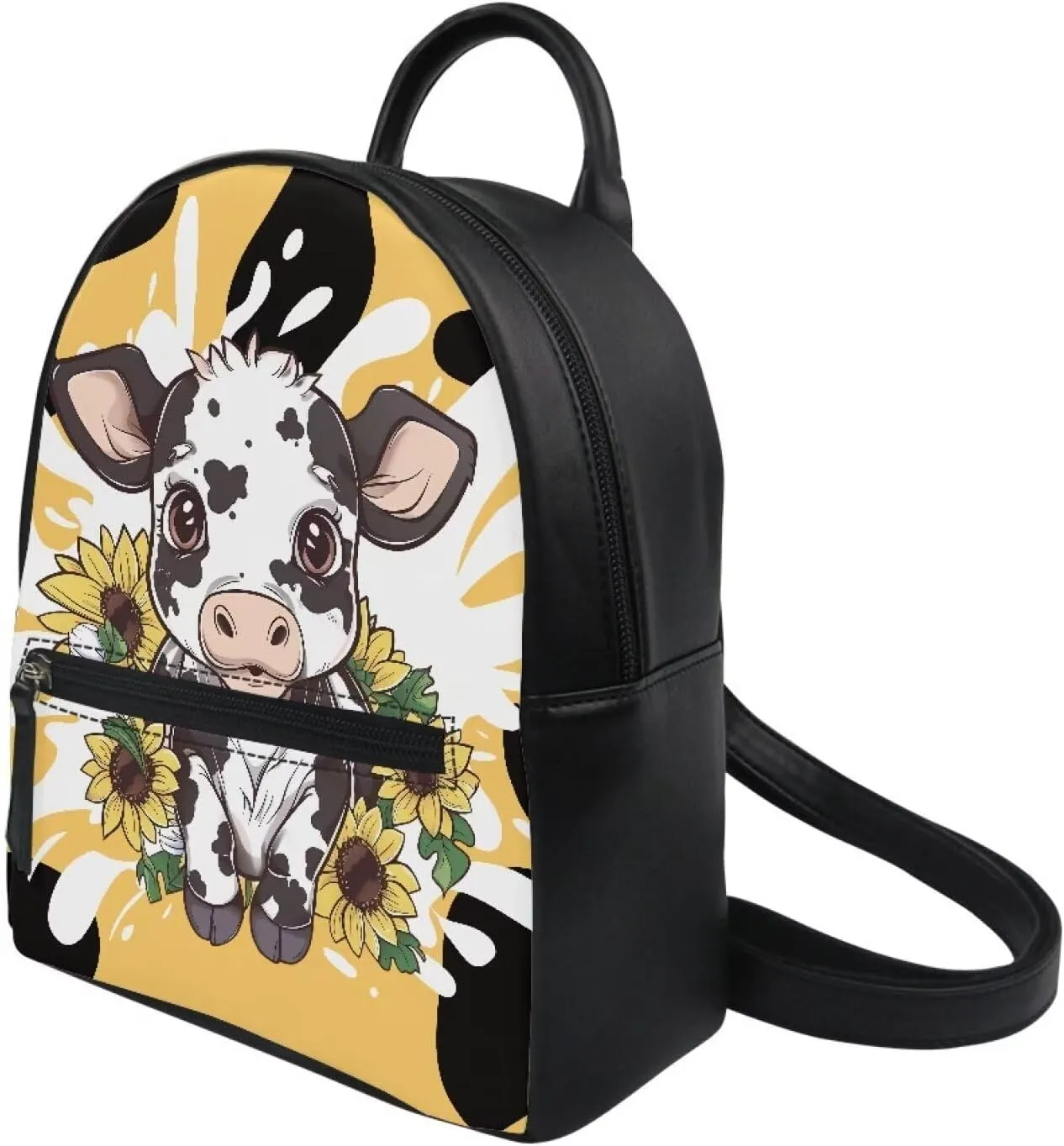 Sunflower Cow Mini Backpack for Women Small Backpacks for Women Lightweight Leather Backpack Purse Travel Satchel Bag Bookbag