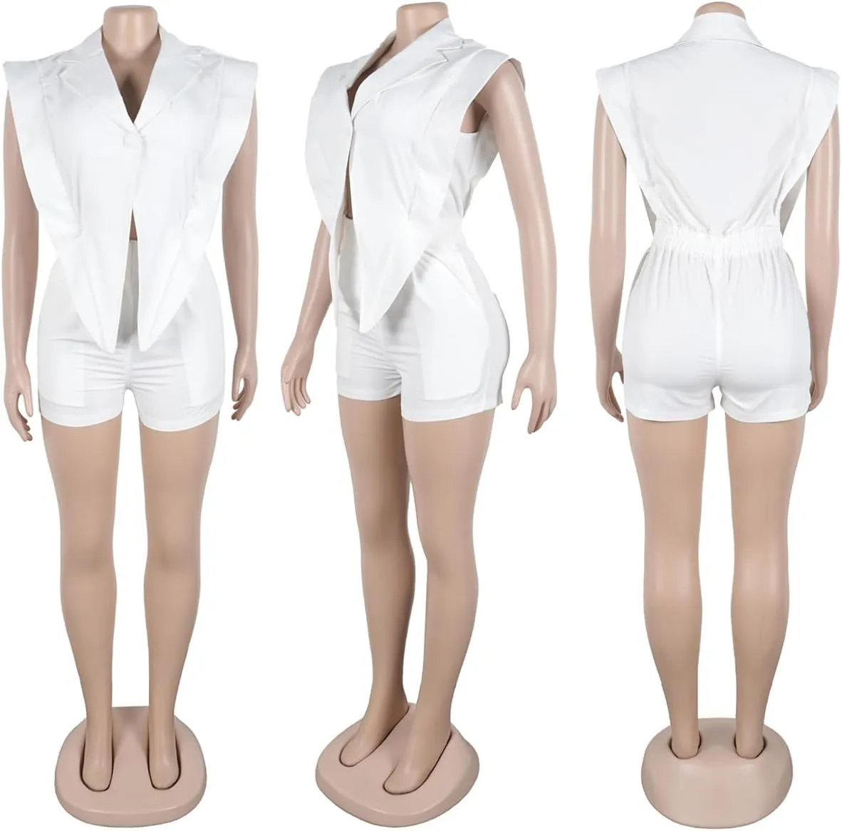 Tbahhir Women Sleeveless Romper Shorts Dressy V Neck Elastic Waist Rompers Short Jumpsuits with Pockets Business Casual