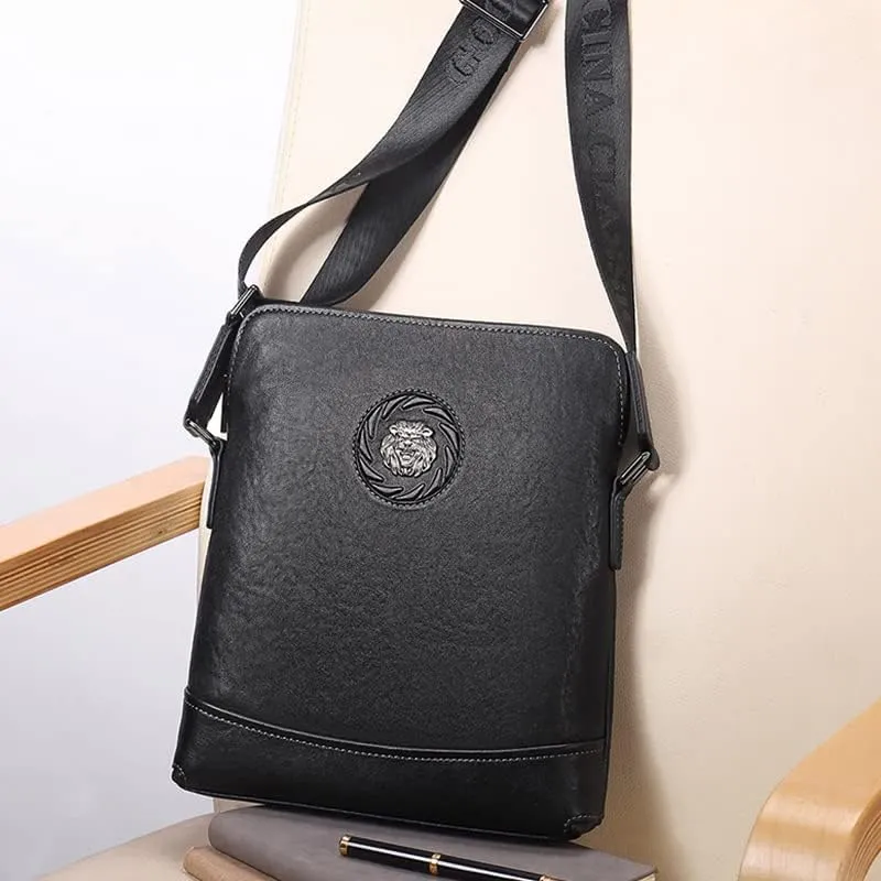 The single shoulder bag High capacity men's leather briefcase folder for a4 documents Men's bag Square