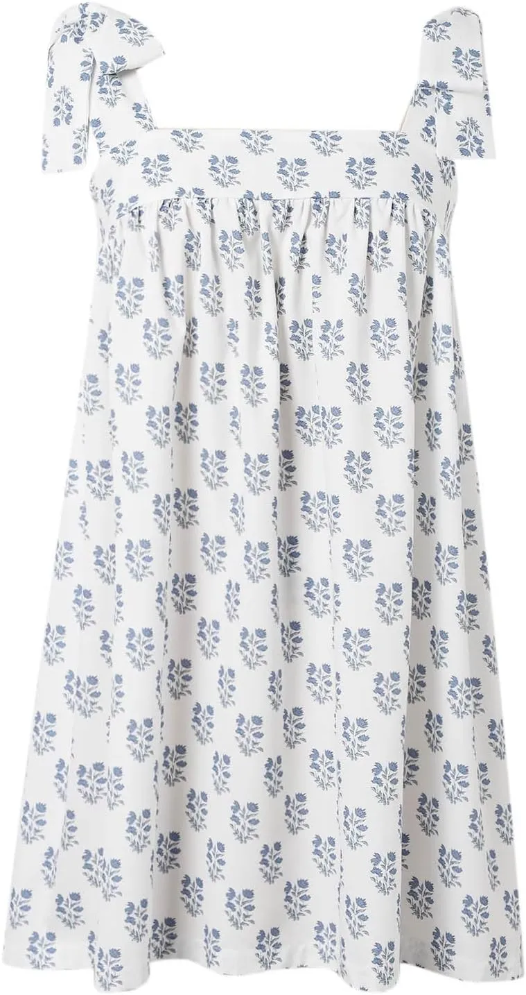 Tie Shoulder Mini Dress for Women Cute Polka Dot Square Neck Beach Short Dress Loose Fit Swing Vocation Sundress