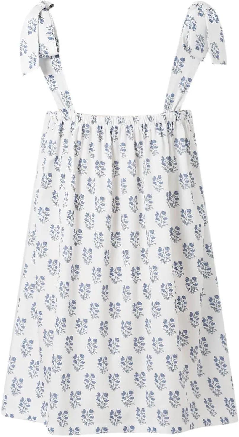 Tie Shoulder Mini Dress for Women Cute Polka Dot Square Neck Beach Short Dress Loose Fit Swing Vocation Sundress