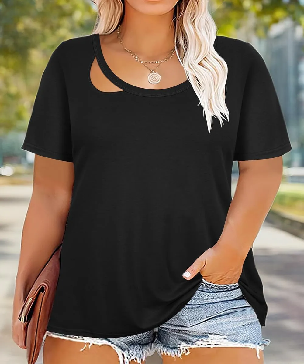 TIYOMI Plus Size T Shirt for Women Short Sleeve Shirts Tops Print Graphic Pattern Tunic Summer Blouse XL-5XL 14-28
