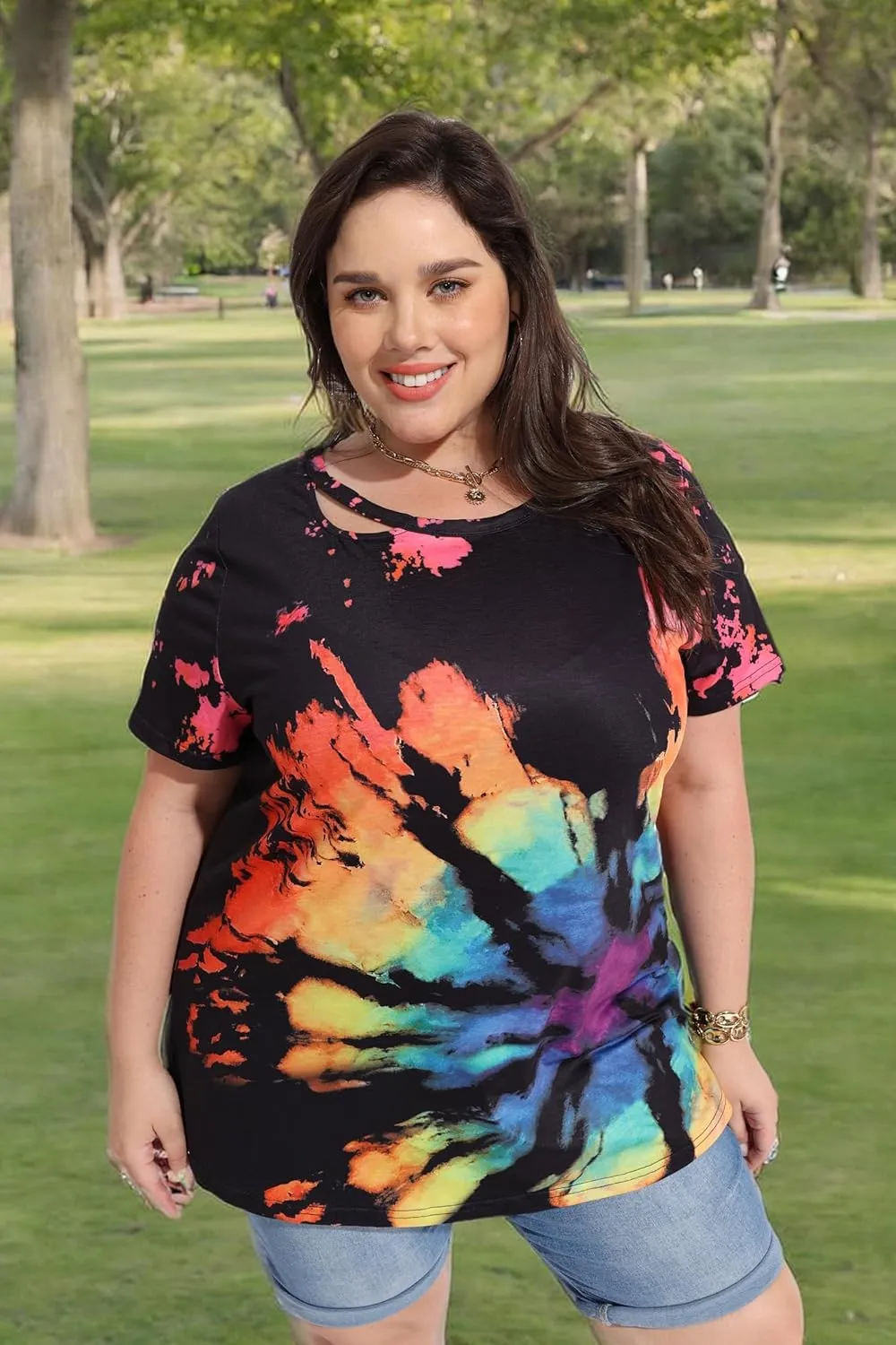 TIYOMI Plus Size T Shirt for Women Short Sleeve Shirts Tops Print Graphic Pattern Tunic Summer Blouse XL-5XL 14-28