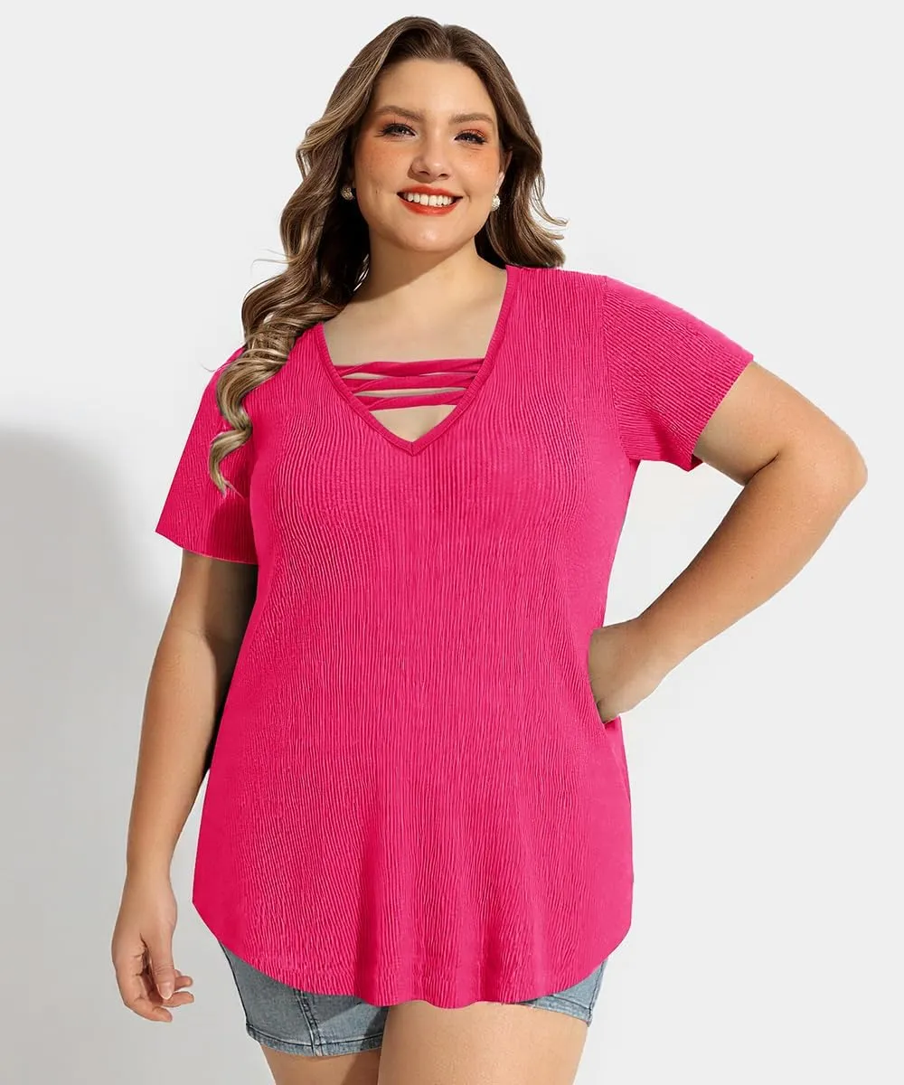 TIYOMI Plus Size T Shirt for Women Short Sleeve Shirts Tops Print Graphic Pattern Tunic Summer Blouse XL-5XL 14-28