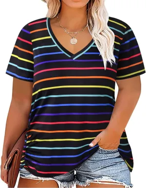 TIYOMI Plus Size T Shirt for Women Short Sleeve Shirts Tops Print Graphic Pattern Tunic Summer Blouse XL-5XL 14-28