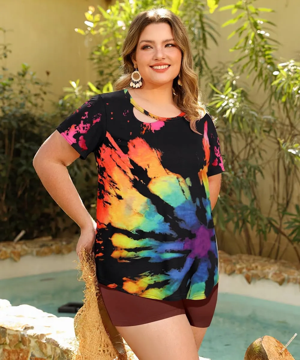 TIYOMI Plus Size T Shirt for Women Short Sleeve Shirts Tops Print Graphic Pattern Tunic Summer Blouse XL-5XL 14-28