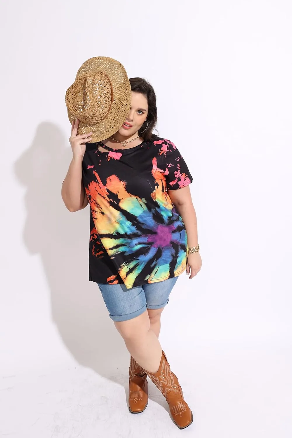 TIYOMI Plus Size T Shirt for Women Short Sleeve Shirts Tops Print Graphic Pattern Tunic Summer Blouse XL-5XL 14-28