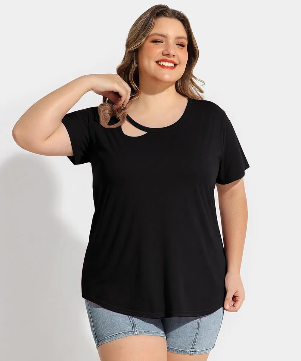 TIYOMI Plus Size T Shirt for Women Short Sleeve Shirts Tops Print Graphic Pattern Tunic Summer Blouse XL-5XL 14-28