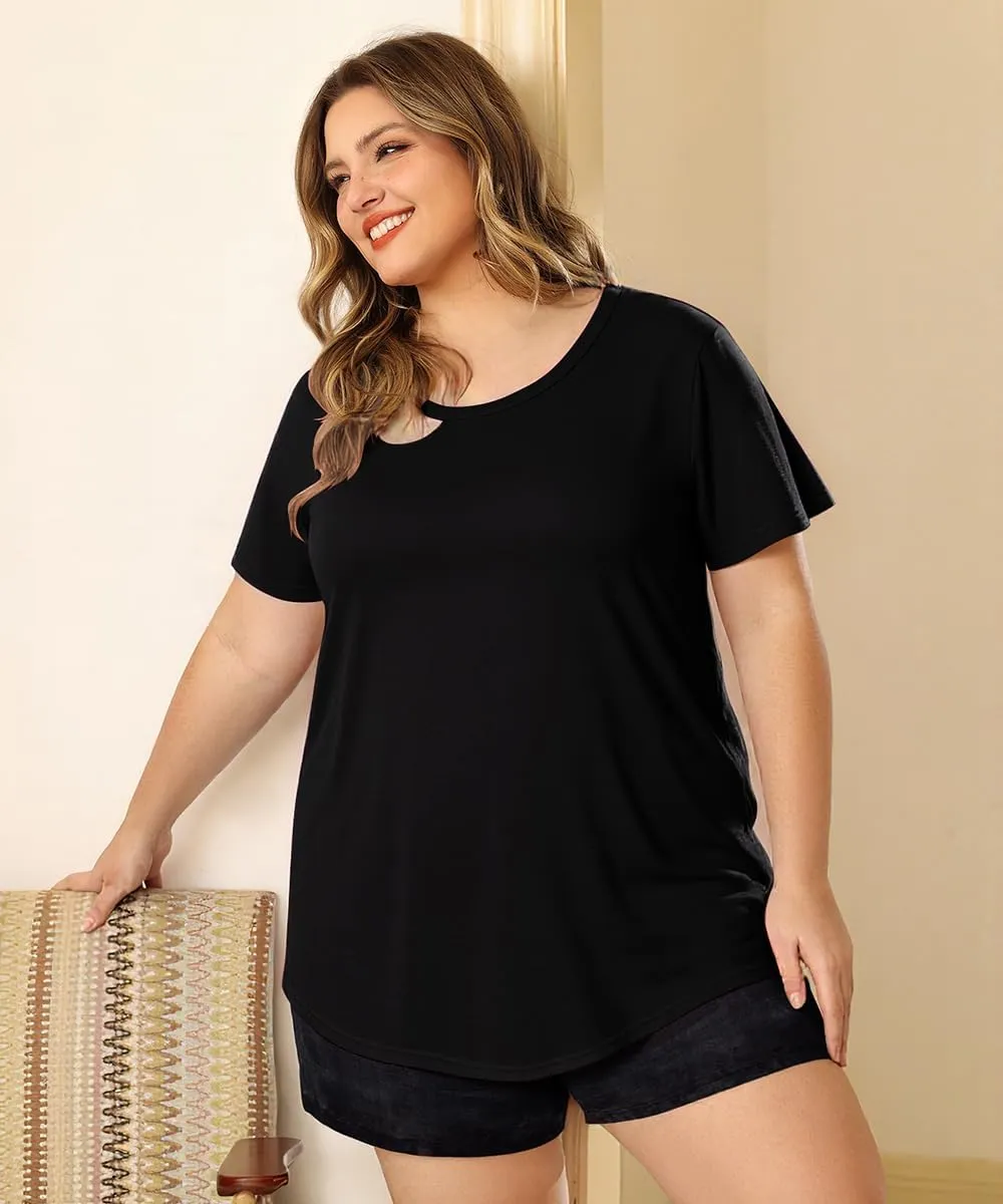 TIYOMI Plus Size T Shirt for Women Short Sleeve Shirts Tops Print Graphic Pattern Tunic Summer Blouse XL-5XL 14-28