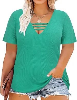 TIYOMI Plus Size T Shirt for Women Short Sleeve Shirts Tops Print Graphic Pattern Tunic Summer Blouse XL-5XL 14-28