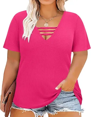 TIYOMI Plus Size T Shirt for Women Short Sleeve Shirts Tops Print Graphic Pattern Tunic Summer Blouse XL-5XL 14-28