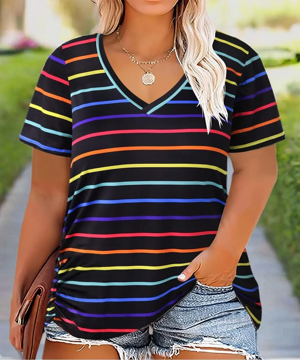 TIYOMI Plus Size T Shirt for Women Short Sleeve Shirts Tops Print Graphic Pattern Tunic Summer Blouse XL-5XL 14-28