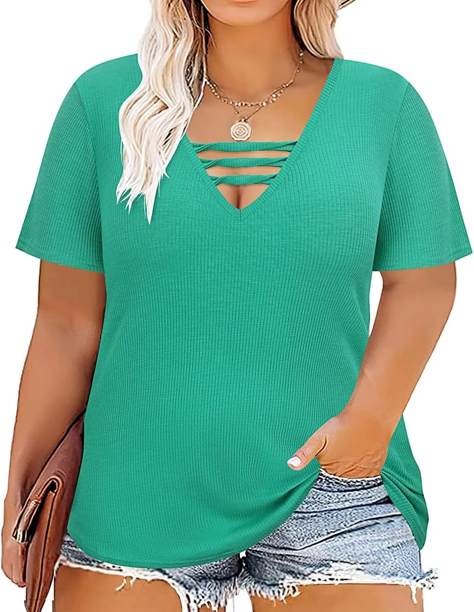 TIYOMI Plus Size T Shirt for Women Short Sleeve Shirts Tops Print Graphic Pattern Tunic Summer Blouse XL-5XL 14-28
