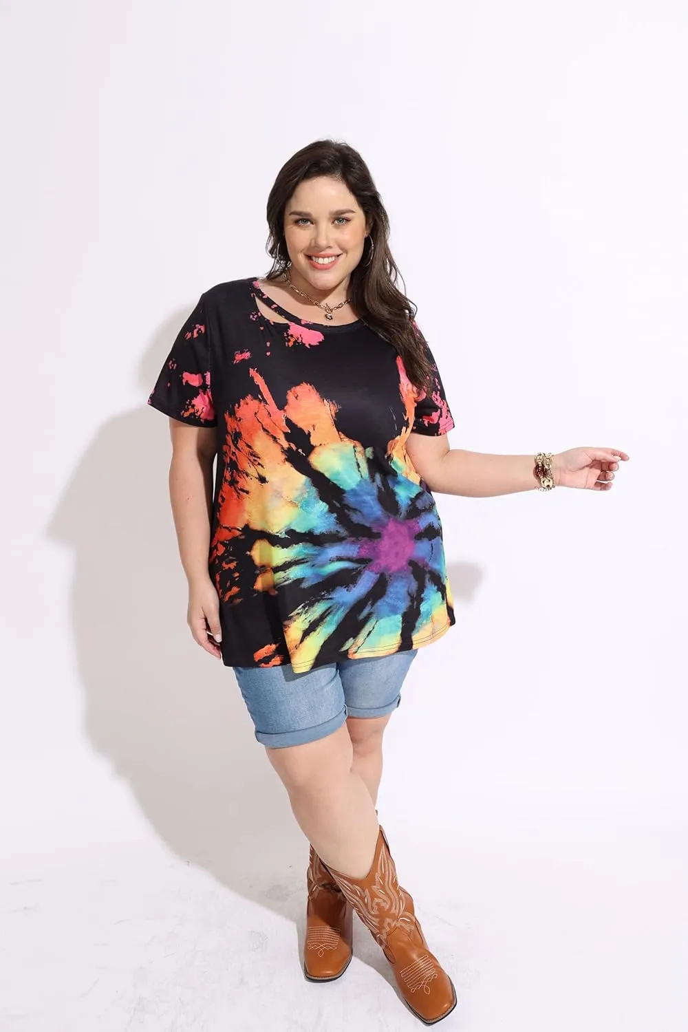 TIYOMI Plus Size T Shirt for Women Short Sleeve Shirts Tops Print Graphic Pattern Tunic Summer Blouse XL-5XL 14-28