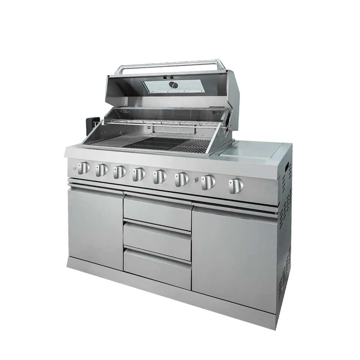 TMG Industrial Stainless Steel Outdoor Kitchen, 6 Main Burners, Rear Burner, Side Burner, Integrated Sink & Refrigerator, CSA/CE Certified, TMG-LKS08