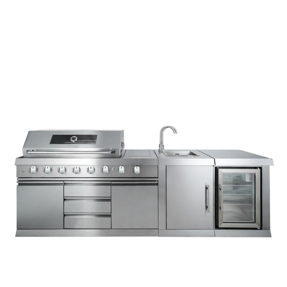 TMG Industrial Stainless Steel Outdoor Kitchen, 6 Main Burners, Rear Burner, Side Burner, Integrated Sink & Refrigerator, CSA/CE Certified, TMG-LKS08