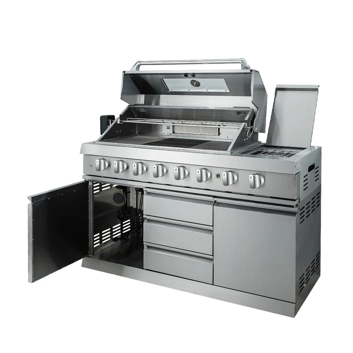 TMG Industrial Stainless Steel Outdoor Kitchen, 6 Main Burners, Rear Burner, Side Burner, Integrated Sink & Refrigerator, CSA/CE Certified, TMG-LKS08