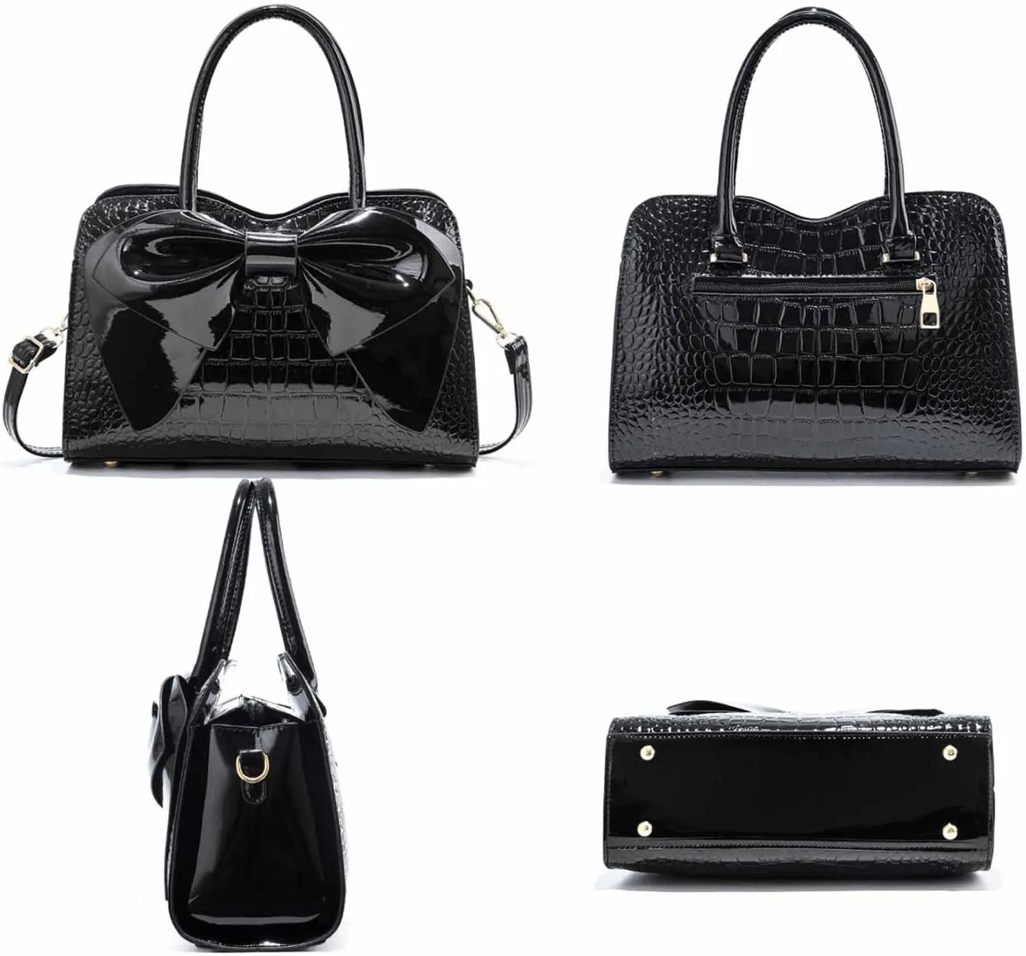 Top-handle Bag Tote for Women Patent PU Leather Shoulder Crosssbody Bags Satchel Bowknot Handbag Purse