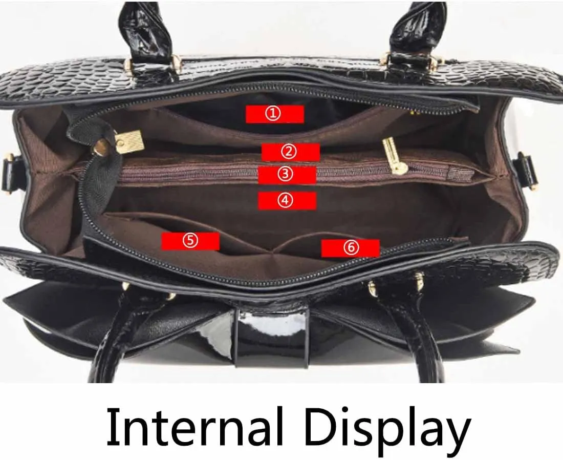 Top-handle Bag Tote for Women Patent PU Leather Shoulder Crosssbody Bags Satchel Bowknot Handbag Purse