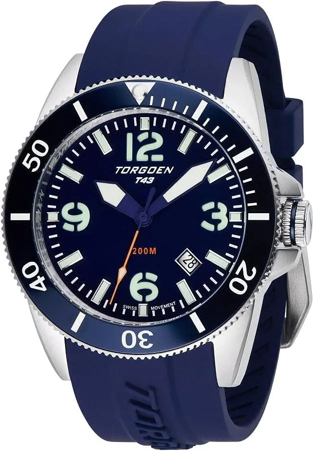 Torgoen T43 Diver Watch for Men, Swiss Quartz, Sapphire Crystal with Silicone Strap